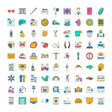 Collection of diverse object and activity line icons 스톡 일러스트