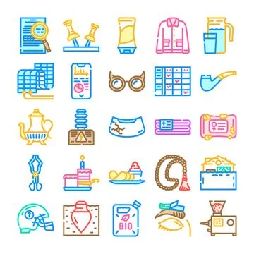 Collection of diverse objects and creative elements icons Illustrazione stock