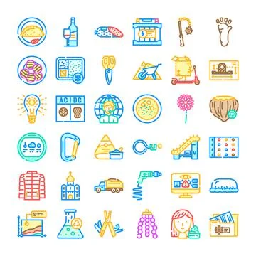 Collection of diverse outline flat design icons Illustrazione stock