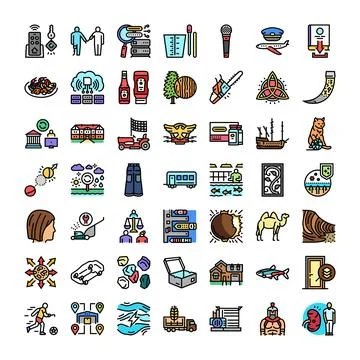 Collection of diverse outline flat line icons Stockillustratie