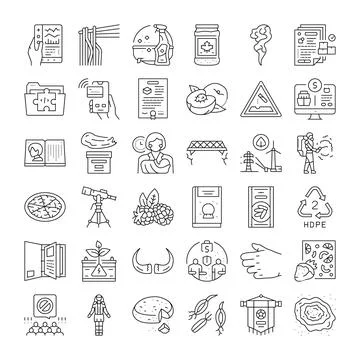 Collection of diverse outline icon set illustrations 库存插图
