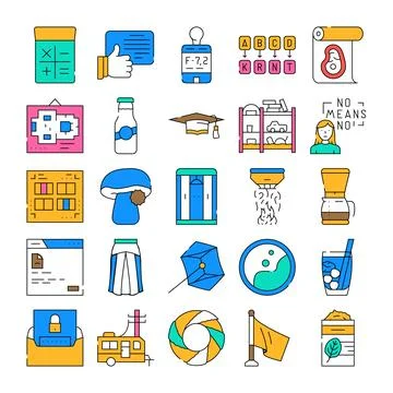 Collection of diverse outline icons presenting various concepts Illustrazione stock