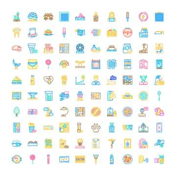 Collection of diverse outline stroke linear icons Stock Illustration