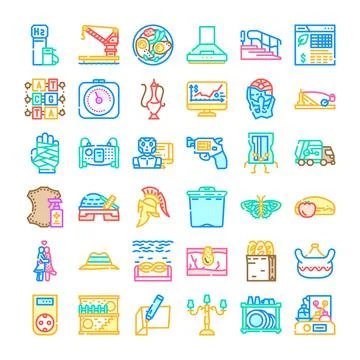 Collection of diverse outline vector icons set Illustrazione stock