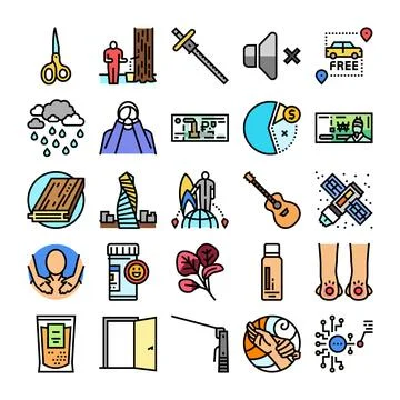 Collection of diverse outline vector icons set Stock Illustration