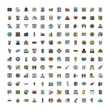 Collection of diverse outline vector icons illustrating various concepts Illustrazione stock