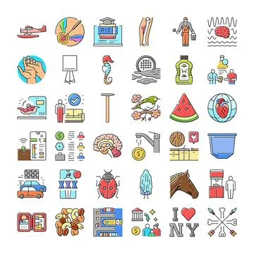Collection of diverse outline vector line icons Illustrazione stock