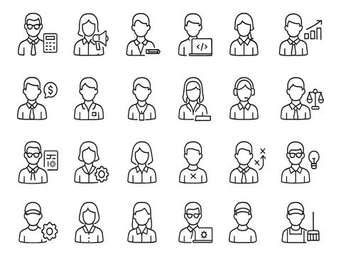 Collection of diverse profession icons isolated on white background Stock Illustration