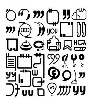 Collection of diverse quotation marks, black symbols Stock Illustration