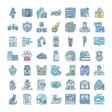 Collection of diverse scribble drawing style icons Illustrazione stock