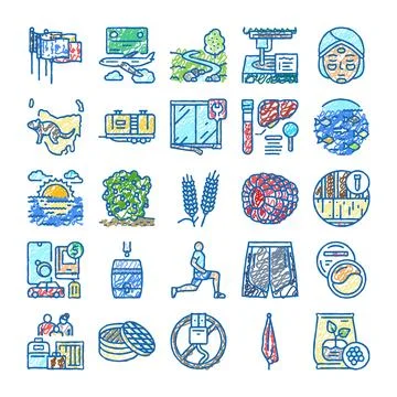 Collection of diverse scribble drawing style icons Stock Illustration