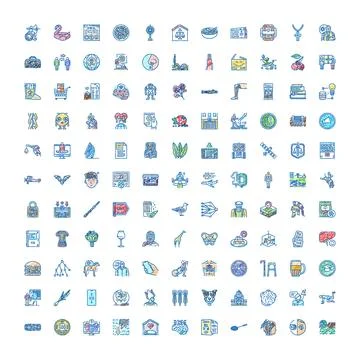 Collection of diverse scribble line icons representing concepts Stock Illustration