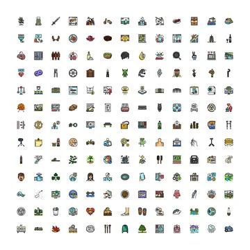 Collection of diverse small flat line icons Stockillustratie