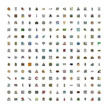 Collection of diverse small flat line icons for web and mobile Stock Illustration