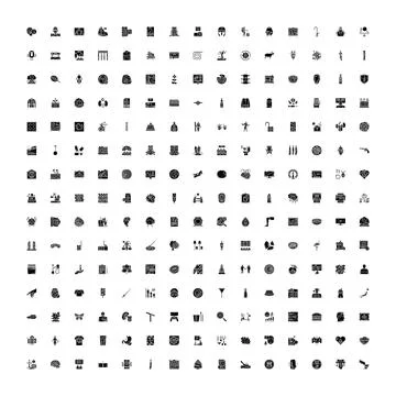 Collection of diverse solid black web icons Stock Illustration