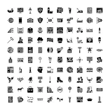 Collection of diverse solid glyph icons set Stock Illustration