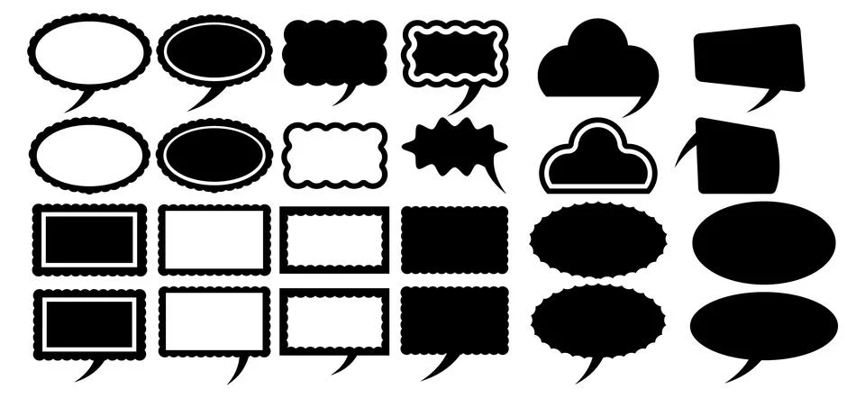 A collection of diverse speech bubbles and thought balloons featuring various Stock Illustration