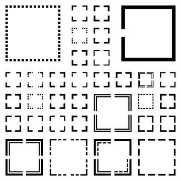 Collection of diverse square frames and borders, including solid lines, dot.. Ilustração Stock