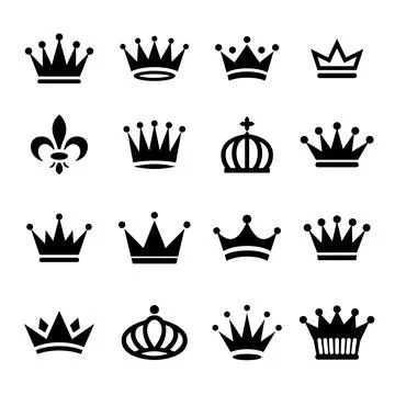 A collection of diverse, stylized crown icons for crowns, featuring various.. Stock Illustration
