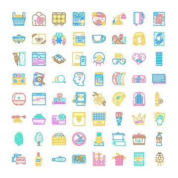 Collection of diverse vector line icons representing various objects Stock Illustration