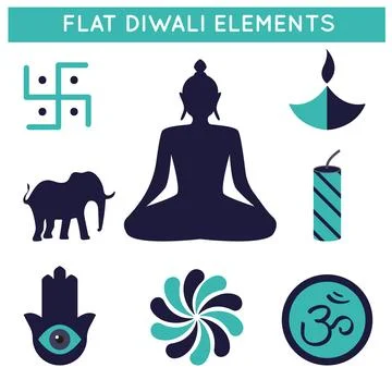 Collection of diwali flat elements celebration Stock Illustration