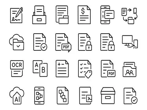 Collection of document icons isolated on white background Stock Illustration