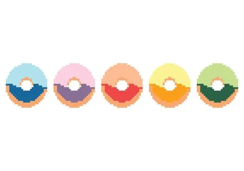 A collection of donut illustrations in pixel style Stock Illustration