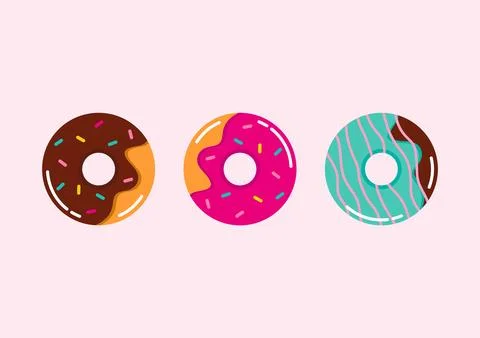 Collection of donuts with multicolored glaze Stock Illustration