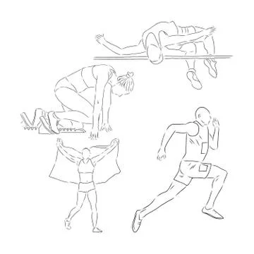 A collection of doodle art illustrations that includes the following sports t Stock Illustration