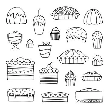 Collection of doodle cakes. Stock-Illustration