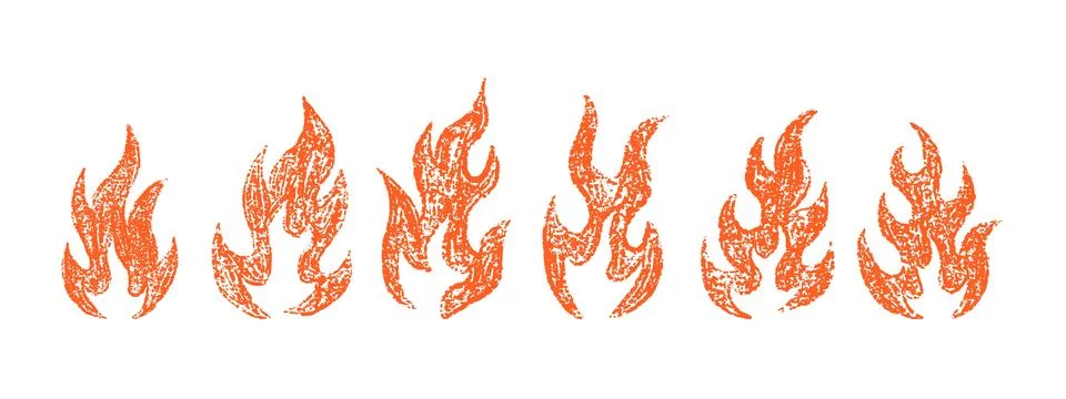 Collection of doodle fire flames. Crayon, chalk and pastel hand drawn sketc.. Stock Illustration