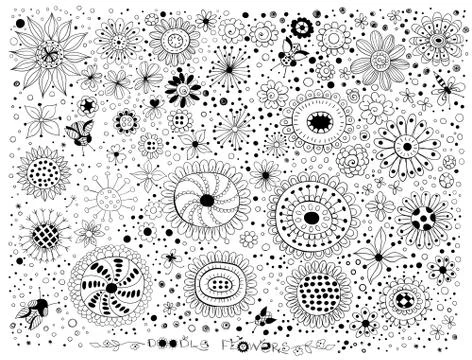Collection of doodle flowers Stock Illustration