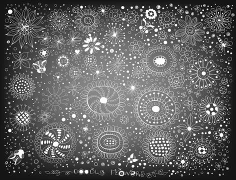 Collection of doodle flowers Stock Illustration