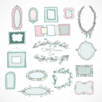 Collection of doodle frames for wedding Stock Illustration