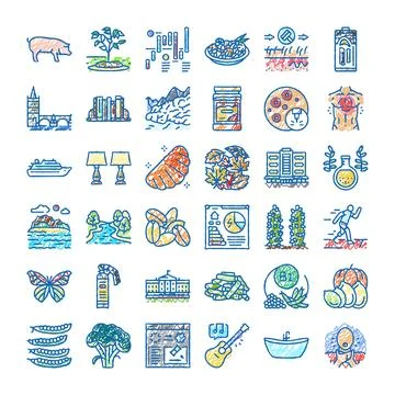 Collection of doodle icons exploring various concepts 스톡 일러스트
