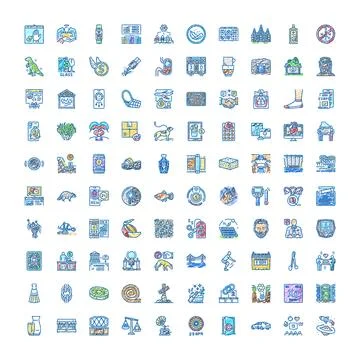 Collection of doodle icons representing various concepts and themes Stock Illustration