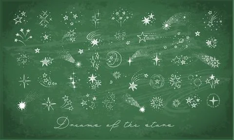 Collection of doodle star clasters and constellations on blackboard background Illustrazione stock