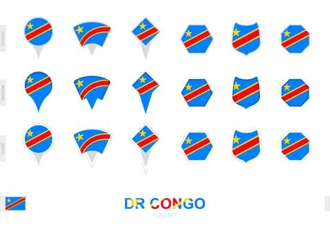 Collection of the DR Congo flag in different shapes and with three differen.. Stock Illustration