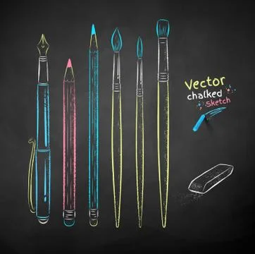 Collection of drawing and art tools Stock Illustration
