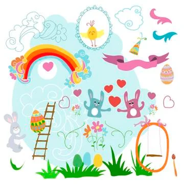 Collection of drawings Easter on a white background Stock Illustration