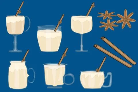 Collection of drinks egg nog. Set of Eggnog cup. Stock Illustration