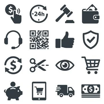Collection of e-commerce and online shopping icons including click to pay, .. イラスト素材