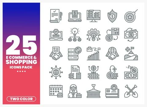 A collection of e-commerce and shopping icons in two-color style. featuring.. Stock Illustration