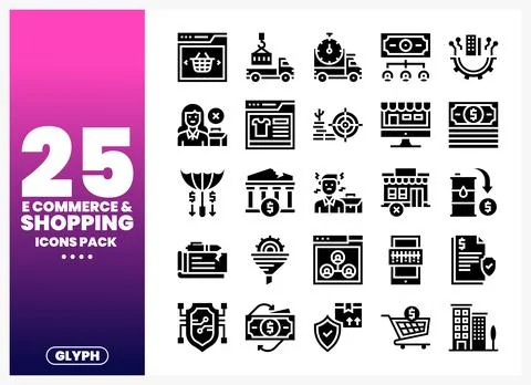 Collection of e-commerce and shopping icons with digital symbols on a gradi.. Stock Illustration