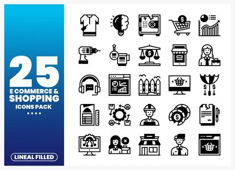 Collection of e-commerce and shopping icons in a graphic design. Stock Illustration