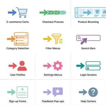 Collection of E-commerce and Web Interface Icons for User Experience Design. Stock Illustration