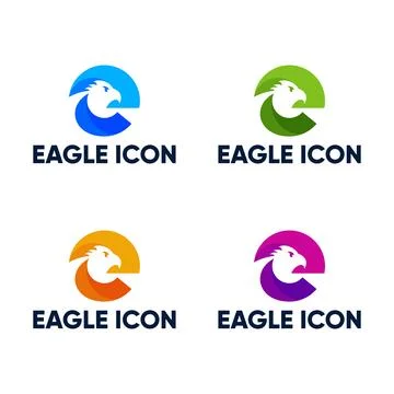 A collection of eagle designs with a combination of the letter e Stock Illustration