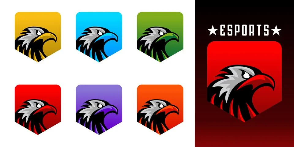 Collection of eagle head design badges, for sports and games Stock Illustration