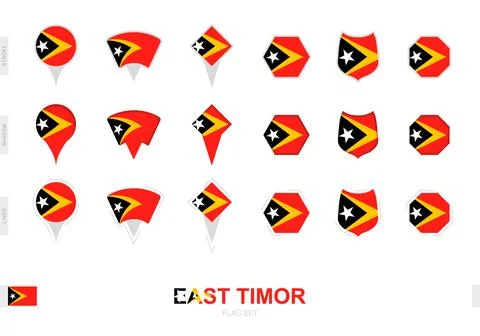 Collection of the East Timor flag in different shapes and with three differ.. Stock Illustration