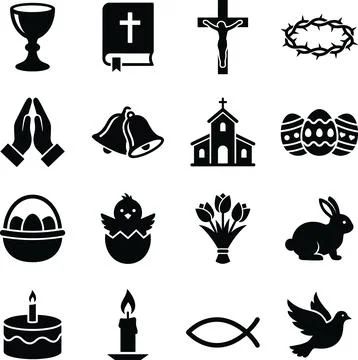Collection of Easter and Religious Icons in Black and White. Illustrazione stock